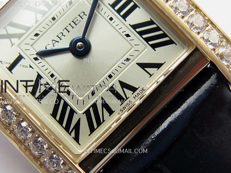 Tank Francaise Ladies 21.2mm Diamond Bezel RG 8848F 1:1 Best Edition Silver Dial on Black Leather Strap Ronda Quartz V2